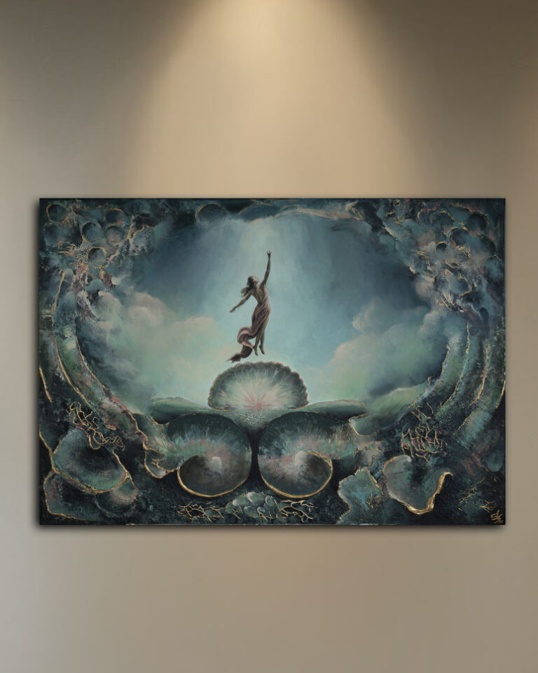 Mockup from original textured acrylic artwork Del Mundo, made by artist Isabel Silla